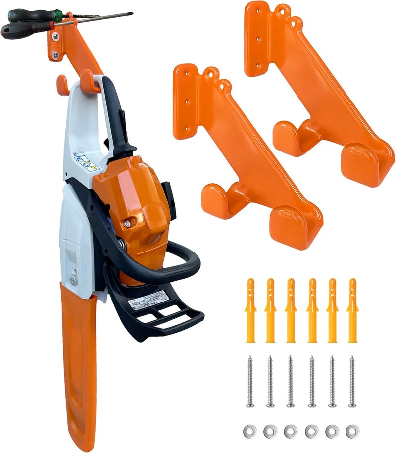 OSROENE Chainsaw Hanger, 2 Pack Chainsaw Wall Mount, Heavy Duty Chainsaw Holder, Garage Organization Garage Storage Shed Organizer Mounted Chainsaw Rack - Image 1